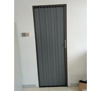 Puerta plegable de aluminio de 96 pulgadas de alto con cerradura, puerta corrediza de granero para garaje, balcón y entrada de privacidad