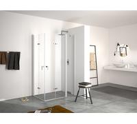 Puerta plegable HÜPPE Design pure, con segmento fijo, fijación a la derecha, anchura 1200mm, alto 2000mm, 8P7104182380, Cabinas de ducha: Color del perfil Edición en blanco Cristal ESG de espejo