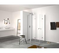 Puerta plegable HÜPPE Design pure, con segmento fijo, fijación a la izquierda, anchura 1400mm, alto 2000mm, 8P7005087321, Cabinas de ducha: Color de perfil plata mate ESG clear