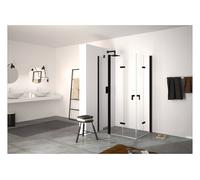 Puerta plegable HÜPPE Design pure, con segmento fijo, fijación a la izquierda, anchura 1700mm, alto 2000mm, 8P7006182380, Cabinas de ducha: Color del perfil Edición en blanco Cristal ESG de espejo