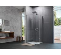 Puerta plegable HÜPPE Design pure, fijación a la izquierda, anchura 900mm, altura 1900mm, instalación sobre plato de ducha y suelo alicatado, 8P0804087321, Cabinas de ducha: Color de perfil plata mate