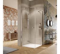 Puerta plegable HÜPPE Solva, parcialmente enmarcada, fijación a la izquierda, anchura 750mm, alto 2000mm, S20502123381, Cabinas de ducha: Color de perfil Vidrio Black Edition Vidrio espejo ESG con ANT