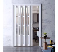 Puerta Plegable Interior Tipo Acordeón, Cristal Acrílico, Puerta Divisoria De PVC Blanco, Puerta Plegable Unidireccional, Ignífuga, Sin Guía Inferior, Incluye Manilla