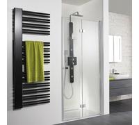 Puerta plegable para hueco HSK Exklusiv, medidas: 75 x 200 cm, tope a la derecha, 406075-R-01-50edelglas, Cabinas de ducha: Aluminio-plata mate: ESG transparente con vidrio noble