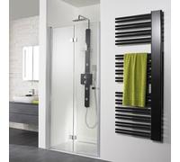 Puerta plegable para nicho HSK Exklusiv, tamaño: 100 x 200 cm, tope con bisagra a la izquierda, 406100-L-01-50edelglas, Cabinas de ducha: Aluminio-plata mate: ESG transparente con vidrio noble