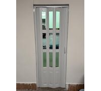 Puerta Plegable Puertas Plegables Internas para Baño, Puerta Tipo Acordeón de Vinilo con Veta de Madera Blanca y Herrajes, Panel Divisorio de Armario Plegable(57x80 in (145x203cm))