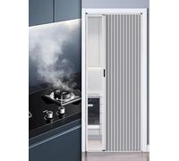 Puerta Plegable sin Taladro con Marco de Aluminio y Panel no Tejido, Puertas Tipo acordeón a Medida con Tirador y Cerradura de Doble Cara, divisoria para Puerta de Cocina y Dormitorio (Gris,