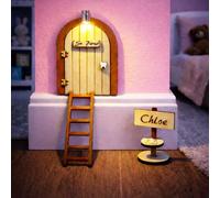 Puerta Ratoncito Perez con LUZ y escalera Mini Puerta Mágica Infantil de madera para la Visita del Ratón Pérez, Regalo Original, Niños, Decoración Dulce Habitación, Dientes