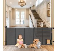Puerta reforzada para bebés de 35 pulgadas de alto x 90 pulgadas de ancho con puerta de gato para puerta, puerta retráctil para mascotas, puertas de malla para niños o mascotas, puerta de perro al