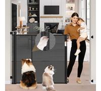 Puerta reforzada para mascotas extra alta de 42 pulgadas, puerta retráctil de 55 pulgadas de ancho con varillas de soporte, puerta retráctil alta para perros para interiores y exteriores, puertas