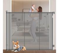 Puerta retráctil extra alta para bebés con tiras reforzadas, hasta 140 cm de ancho, evita que se trepe, puerta retráctil para perros, puerta retráctil para bebé, mascota (145 x 140 W)