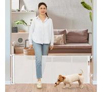 Puerta retráctil para perros de 24 pulgadas de alto para la casa, puertas cortas para bebés para pisar, se extiende hasta 55 pulgadas de ancho, puerta de malla reforzada para cachorros, puerta para