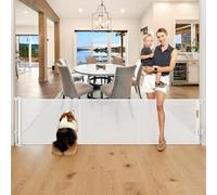 Puerta retráctil para perros de 28 pulgadas de alto, puertas retráctiles reforzadas de 80 pulgadas de ancho con varillas de apoyo, puerta corta para perros pequeños, puertas para cachorros para