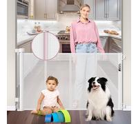 Puerta retráctil para perros de 56 pulgadas de ancho con tira reforzada, puerta retráctil para bebés para escaleras para evitar que se arrastre debajo, puerta retráctil para mascotas, puertas de perro