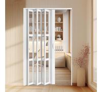 Puerta retráctil plegable, puerta de acordeón de aluminio, sin perforación, aislamiento acústico, sello magnético para oficina, sala de estar, dormitorio, baño