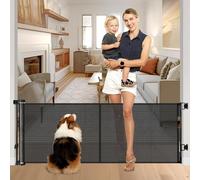 Puerta retráctil Reforzada de 28 Pulgadas de Alto para Perros pequeños, Puerta Corta para Mascotas, Puerta retráctil de 55 Pulgadas de Ancho con Varillas de Apoyo, Puerta Inferior antiescape para