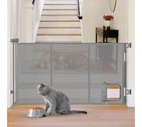 Puerta retráctil Reforzada de 35 Pulgadas de Alto y 60 Pulgadas de Ancho para Perros con Puerta de Gato para Puertas Exteriores para Mascotas, Puertas retráctiles para bebés, Color Gris