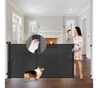 Puerta retráctil reforzada extra alta x 75 pulgadas de ancho para bebés y perros con varillas de apoyo, evita que se arrastre debajo, color negro