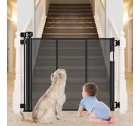 Puerta retráctil reforzada para bebés de 80 pulgadas de ancho para escaleras de 35 pulgadas de alto, puerta retráctil para mascotas con tira reforzada, puerta de seguridad para bebés, puerta de malla