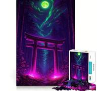 Puerta Torii de neón en el Bosque de Noche Rompecabezas para Adultos de 1000 Piezas Juego de ingenio Patrón de Escape Tranquilo Regalo de Santa Claus (38x26cm)