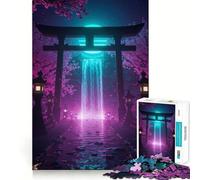 Puerta Torii Japonesa de neón con Cascada, Rompecabezas para Adolescentes, 1000 Piezas, fortalece la Memoria, Alivia la tensión, Borde Liso, Sorpresa navideña (50x75cm)