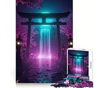 Puerta Torii Japonesa de neón con Cascada, Rompecabezas para Adolescentes, 1000 Piezas, fortalece la Memoria, Alivia la tensión, Borde Liso, Sorpresa navideña (50x75cm)