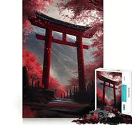Puerta Torii Roja en Bosque de Cerezos en Flor, Rompecabezas de 1000 Piezas para Adultos Fortalece la Memoria, Alivia el Estrés, Calidad, Borde, Sorpresa de Cumpleaños (38x26cm)