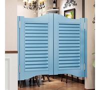 Puertas batientes de madera con cierre automático, 75 cm, color azul, puerta interior prefabricada para entrada y partición de cocina, bar o pub, incluye bisagras para una fácil instalación