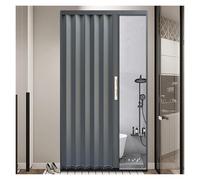 Puertas de acordeón Puerta Plegable con Cerradura de Aleación de Aluminio, Puerta Plegable Que Ahorra Espacio Puerta Acordeón para Patio/Garaje/Cobertizo(Gray Frame+Gray Curtain,26x80in)