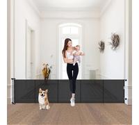 Puertas de bebé retráctiles extra anchas de 24 pulgadas de alto x 100 pulgadas, puertas cortas para perros para pasar, puerta de malla larga reforzada para mascotas con varillas de apoyo, puertas