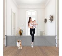Puertas de bebé retráctiles extra anchas de 24 pulgadas de alto x 100 pulgadas, puertas cortas para perros para pasar, puerta de malla larga reforzada para mascotas con varillas de apoyo, puertas