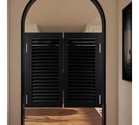 Puertas de café de madera negra de 35.5 pulgadas, doble columpio, media puerta de salón para cocina, bar, porche, pasillo, escaleras, diseño duradero con 4 bisagras de metal (150 x 90 cm)