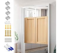 Puertas de madera maciza con doble bisagra, 30/32/36 puertas divisorias para cocina, bar, pub, pasillo, acabado natural con detalles negros (40 x 80 cm)
