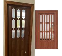 Puertas deslizantes plegables para armario con acabado de grano de madera, incluye herrajes para una fácil instalación, ideal para soluciones interiores que ahorran espacio