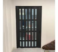 Puertas plegables para cocina y baño, puerta de acordeón de PVC de 50 a 244 cm de ancho con tirador, puerta corrediza interior transparente para privacidad, puerta plegable multipliegue (negro, 203,