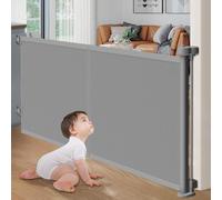 Puertas retráctiles mejoradas para bebés, 35 pulgadas de alto que se extiende hasta 60 pulgadas de ancho, puerta de malla para perros para interiores para escaleras, puerta reforzada para mascotas con