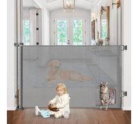 Puertas retráctiles para bebés con puerta de gato de 80 pulgadas de ancho, puerta retráctil para perros con puerta retráctil para perros, puerta retráctil para mascotas con puerta de malla para bebé