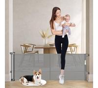 Puertas retráctiles reforzadas de 24 pulgadas de alto, puertas cortas para perros para pisar, se expande de 0 a 55 pulgadas de ancho, puerta de malla para mascotas con varillas de apoyo, puertas