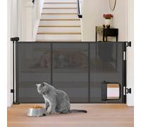 Puertas retráctiles reforzadas de 35 Pulgadas de Alto y 60 Pulgadas de Ancho para Puertas de Perro al Aire Libre, Puerta de Malla para bebés con Puerta de Gato para Puerta Exterior, Color Negro