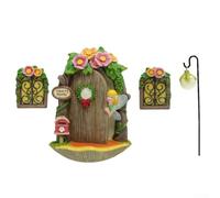 Puertas y ventanas de buzón de hadas de flores en miniatura de resina con efecto iluminador, perfecto para crear un ambiente caprichoso de cuento de hadas en interiores o exteriores