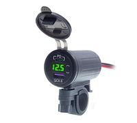 Puerto de cargador USB para motocicleta, cargador de teléfono para motocicleta,Puerto USB de doble puerto para motocicleta - Pantalla LED de voltímetro, toma de corriente impermeable para cargador USB