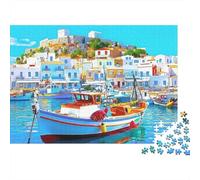 Puerto de la Isla Griega Puzzles Imposible,desafío para Adultos Interesante Juego Educativo 1000 Piezas Obra De Arte De Juego De para Adultos, Regalos A Partir De 14 Años 52x38cm/1000pcs