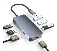 Puerto de visualización HDMI 4K a 60Hz, estación de acoplamiento USB C, monitor dual para portátiles Dell/HP/Mac, adaptador multipuerto 7 en 1 USB C a HDMI y Displayport con USB3.0/USB-C Data/PD