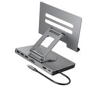 Puerto Gigabit Ethernet 4K 60Hz USB3.0 convertidores de concentradores de panel plano giratorio 8/9 en 1 tipo C Estación de acoplamiento para tabletas Soporte giratorio