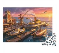 Puerto Histórico Muelle Puzzle de 1000 Piezas Papel para Adultos Paisaje Marítimo al Atardecer Juego de Puzzle 1000 Piezas Decoración Hogar Regalo 70x50cm/1000pcs