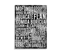 Puerto Rican Cuisine Poster Comida Boricua Kitchen Decor Mofongo Arroz con Gandules Canvas Wall Art Print for Hispanic Home Dining Room(Framed,08X12inch(20X30cm))