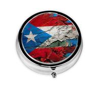 Puerto Rico - Caja redonda de almacenamiento de medicamentos con diseño de bandera de papel pintado, pastillero portátil, 3 compartimentos