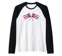 Puerto Rico Cuba Banderas Cruzadas Patrimonio Cubano Puertorriqueño Camiseta Manga Raglan