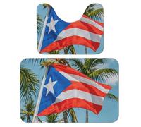 Puerto Rico Flags - Juego de 2 alfombras de baño suaves con diseño de ranas y palmeras en forma de U de 15.7 x 23.6 pulgadas, tapete de secado rápido para baño, bañera, lavable, súper absorbente