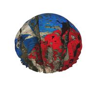 Puerto Rico - Gorro de ducha grande impreso con bandera de papel pintado, protector de pelo de doble capa para el cuidado facial, envoltura reutilizable para el cabello